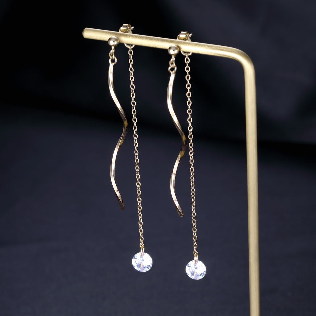 SLUYNZ 925 Sterling Silver CZ Droplet Dangle Earrings Chain for Women Teen Girls Long Dangle Earrings Curved Tassel