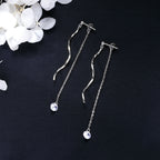 SLUYNZ 925 Sterling Silver CZ Droplet Dangle Earrings Chain for Women Teen Girls Long Dangle Earrings Curved Tassel