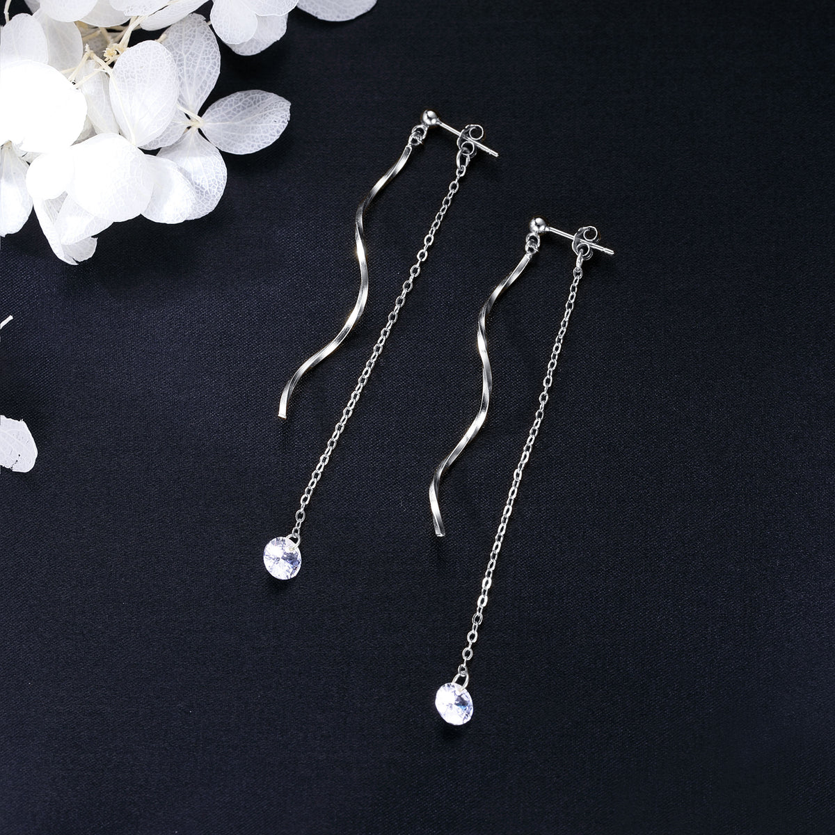 SLUYNZ 925 Sterling Silver CZ Droplet Dangle Earrings Chain for Women Teen Girls Long Dangle Earrings Curved Tassel