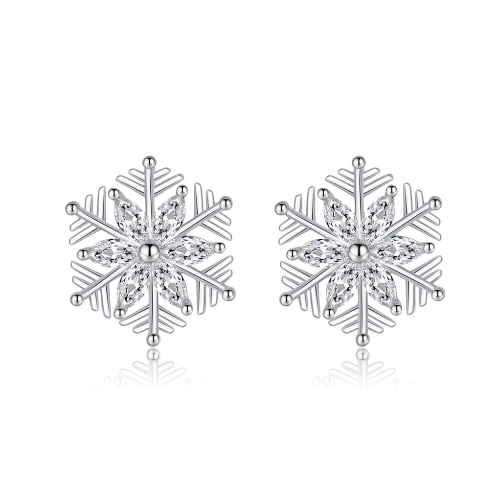 SLUYNZ 925 Sterling Silver CZ Snowflake Earrings Studs for Women Teen Girls Shiny Snowflake Studs Earrings