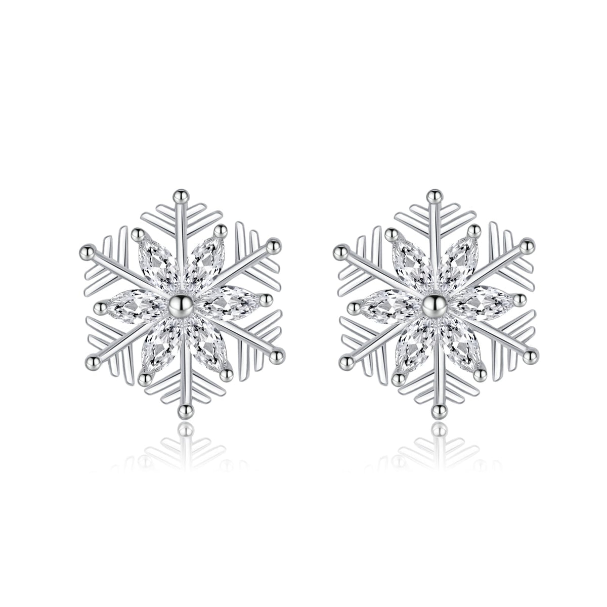 SLUYNZ 925 Sterling Silver CZ Snowflake Earrings Studs for Women Teen Girls Shiny Snowflake Studs Earrings