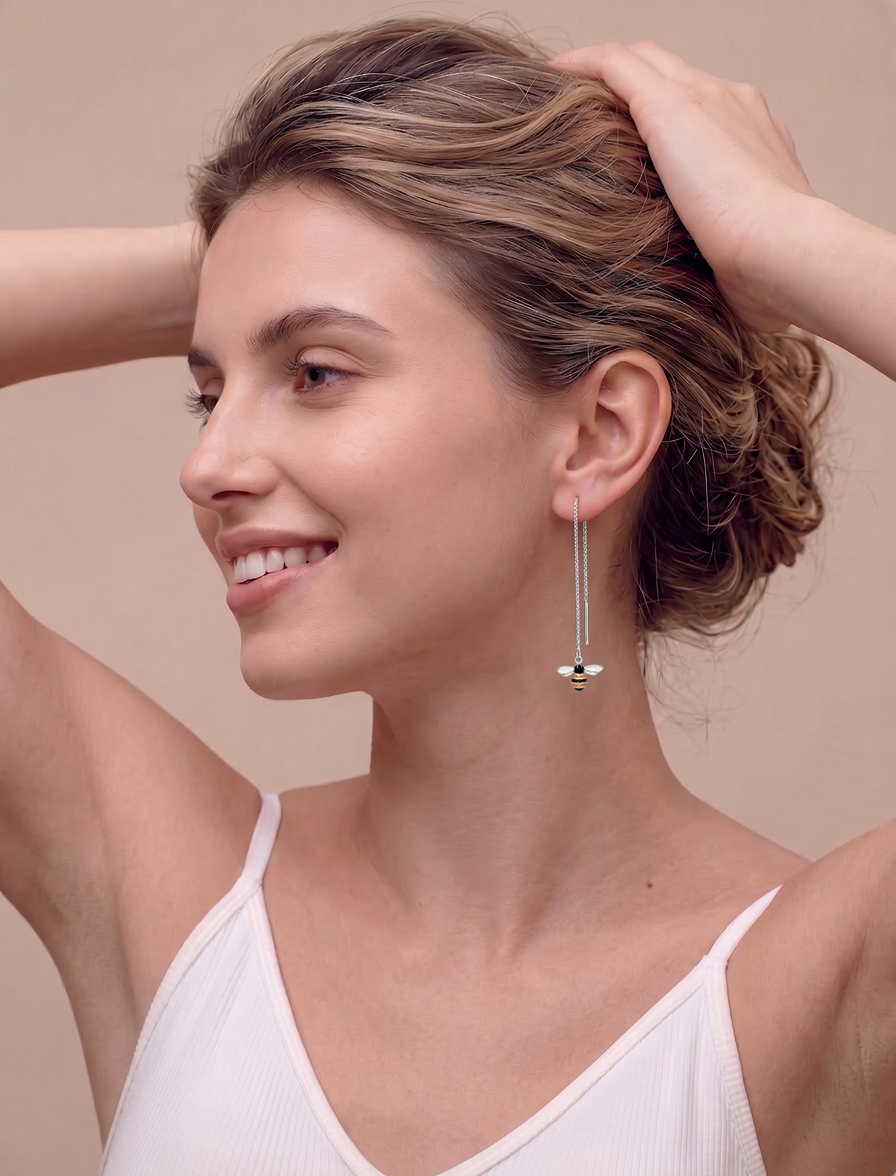 SLUYNZ Solid 925 Sterling Silver Bumble Bee Dangle Earrings for Women Teen Girls Honey Bee Drop Earrings Threader Tassel Chain
