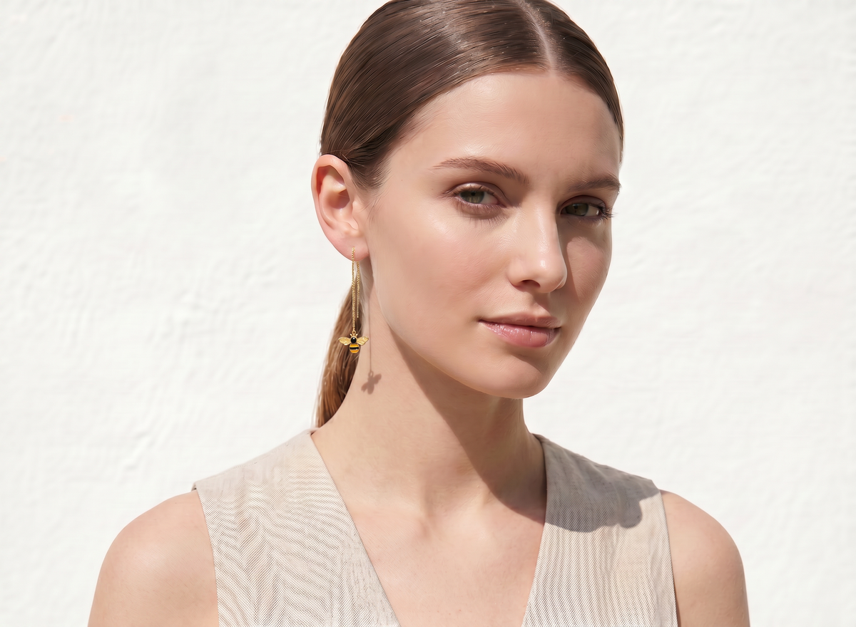 SLUYNZ Solid 925 Sterling Silver Bumble Bee Dangle Earrings for Women Teen Girls Honey Bee Drop Earrings Threader Tassel Chain