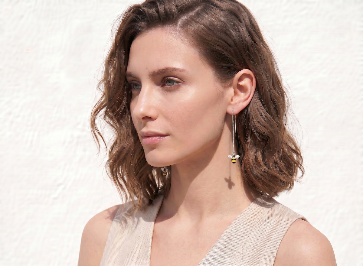 SLUYNZ Solid 925 Sterling Silver Bumble Bee Dangle Earrings for Women Teen Girls Honey Bee Drop Earrings Threader Tassel Chain