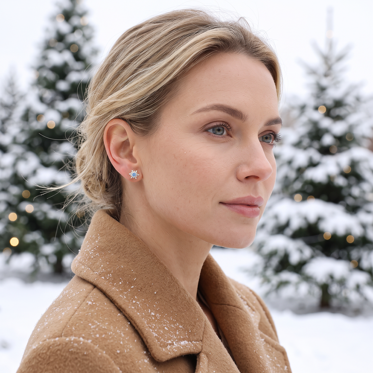 SLUYNZ Solid 925 Sterling Silver Sparkling Blue Crystal Snowflake Earrings Stud for Women Teens Pretty Snowflake Stud Earrings