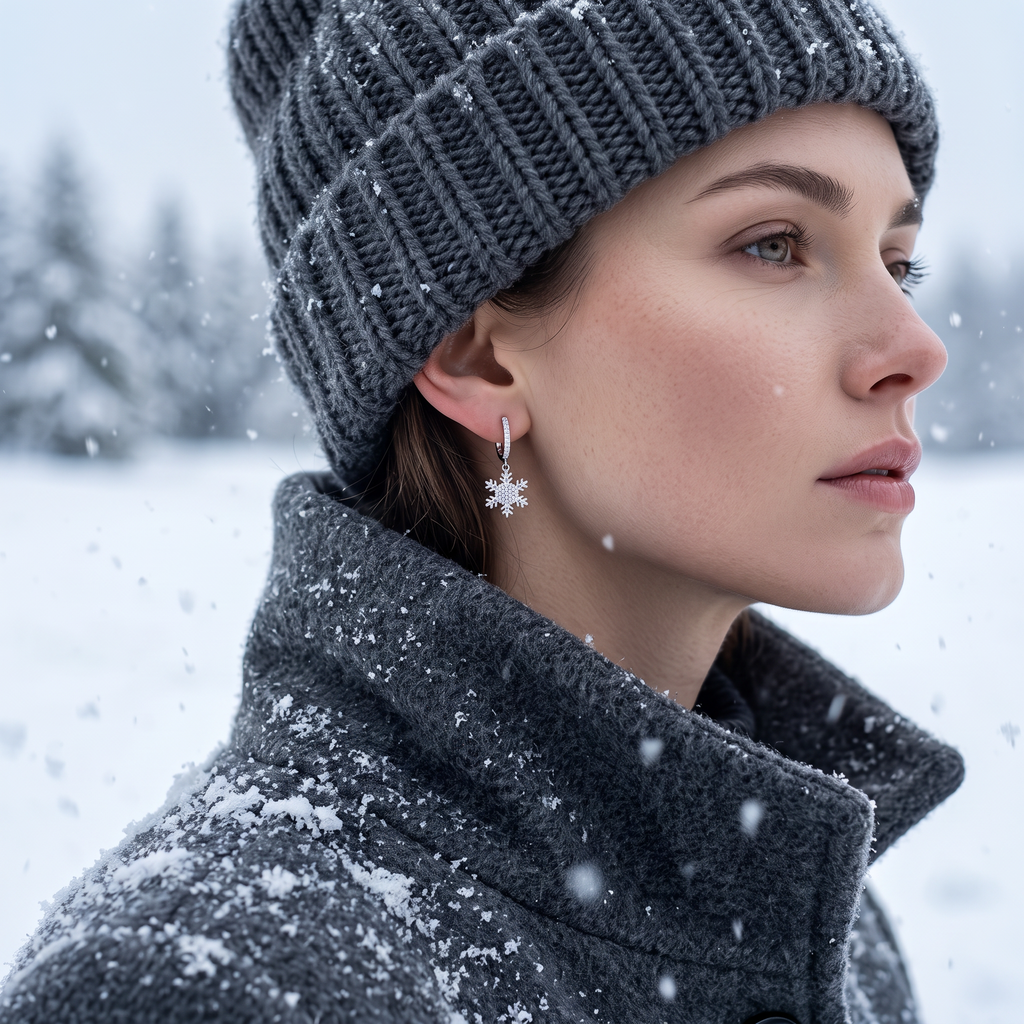SLUYNZ Solid 925 Sterling Silver Sparkling CZ Snowflake Hoop Earrings for Women Teen Snowflake Hoop Earrings Huggie Earrings Drop Christmas Gifts