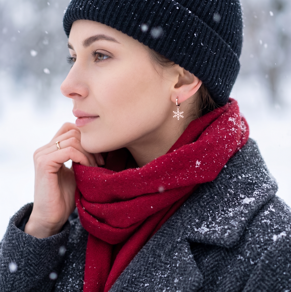 SLUYNZ 925 Sterling Silver Snowflake Hoop Earrings for Women Frozen Flower Hoop Earrings Winter Christmas Earrings