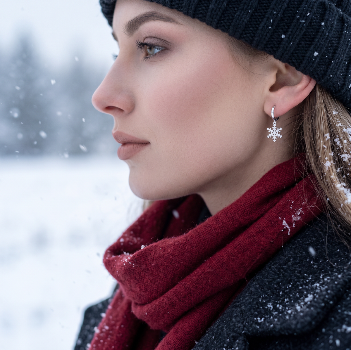 SLUYNZ 925 Sterling Silver Snowflake Hoop Earrings for Women Frozen Flower Hoop Earrings Winter Christmas Earrings