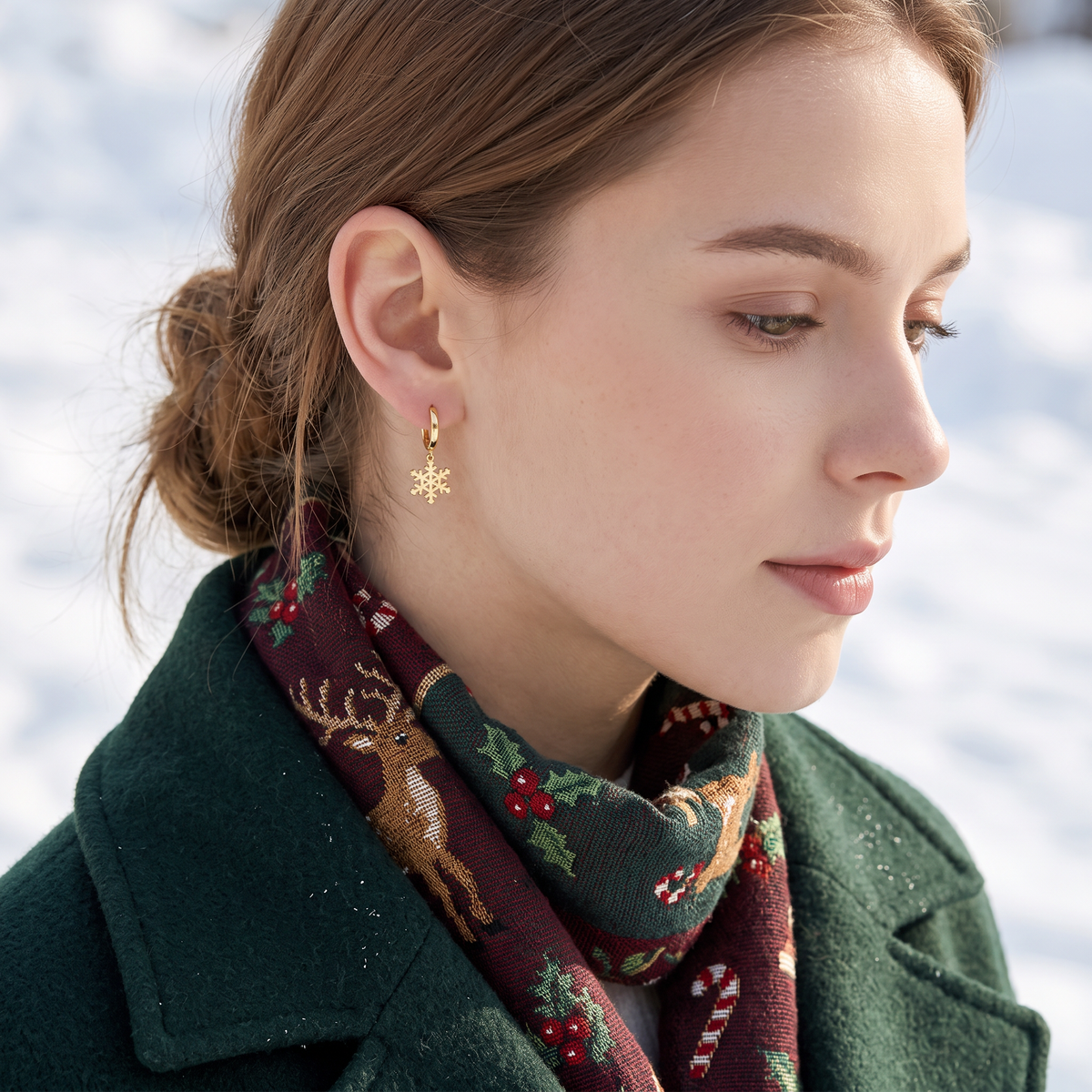 SLUYNZ 925 Sterling Silver Snowflake Hoop Earrings for Women Frozen Flower Hoop Earrings Winter Christmas Earrings