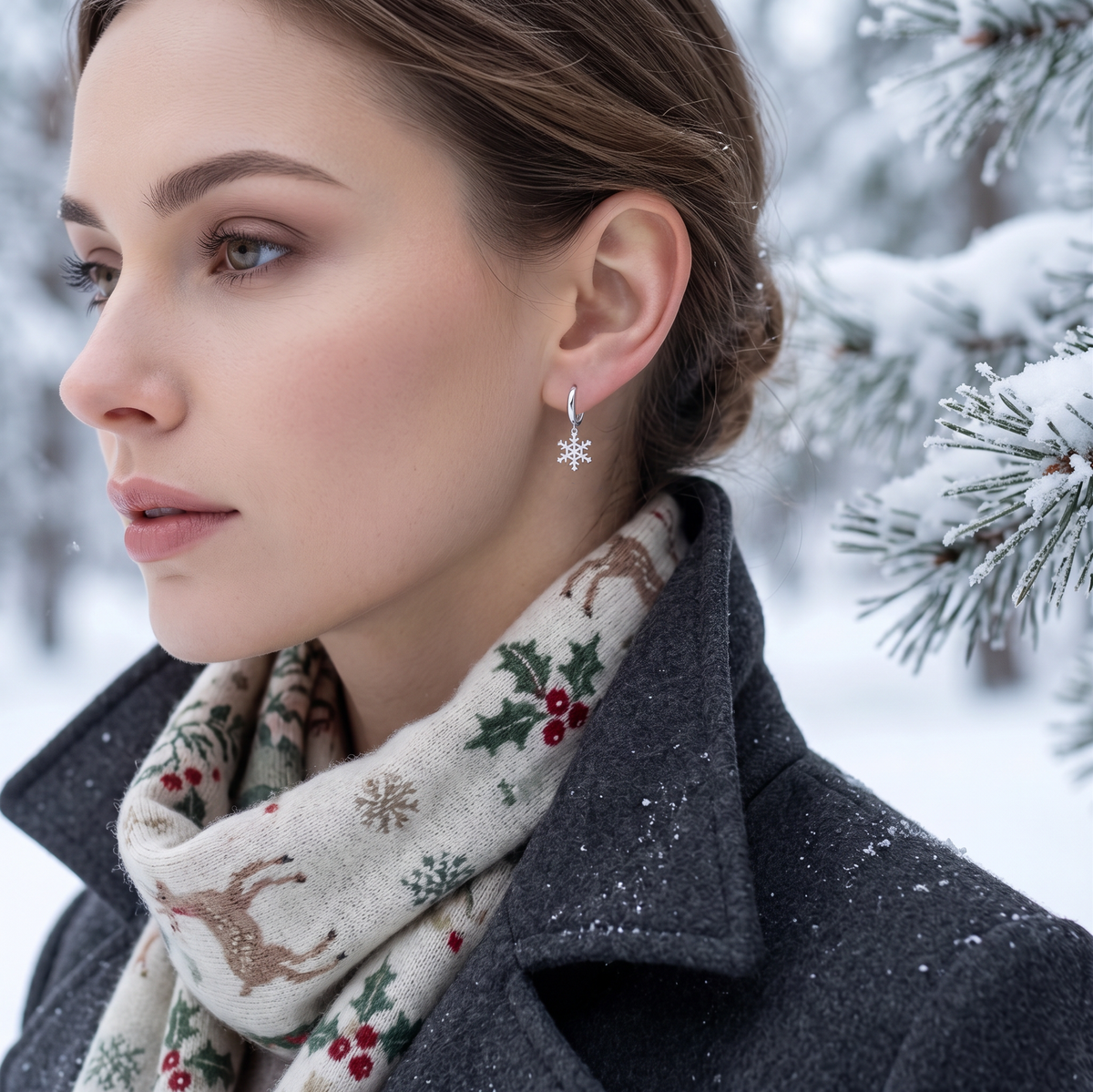 SLUYNZ 925 Sterling Silver Snowflake Hoop Earrings for Women Frozen Flower Hoop Earrings Winter Christmas Earrings