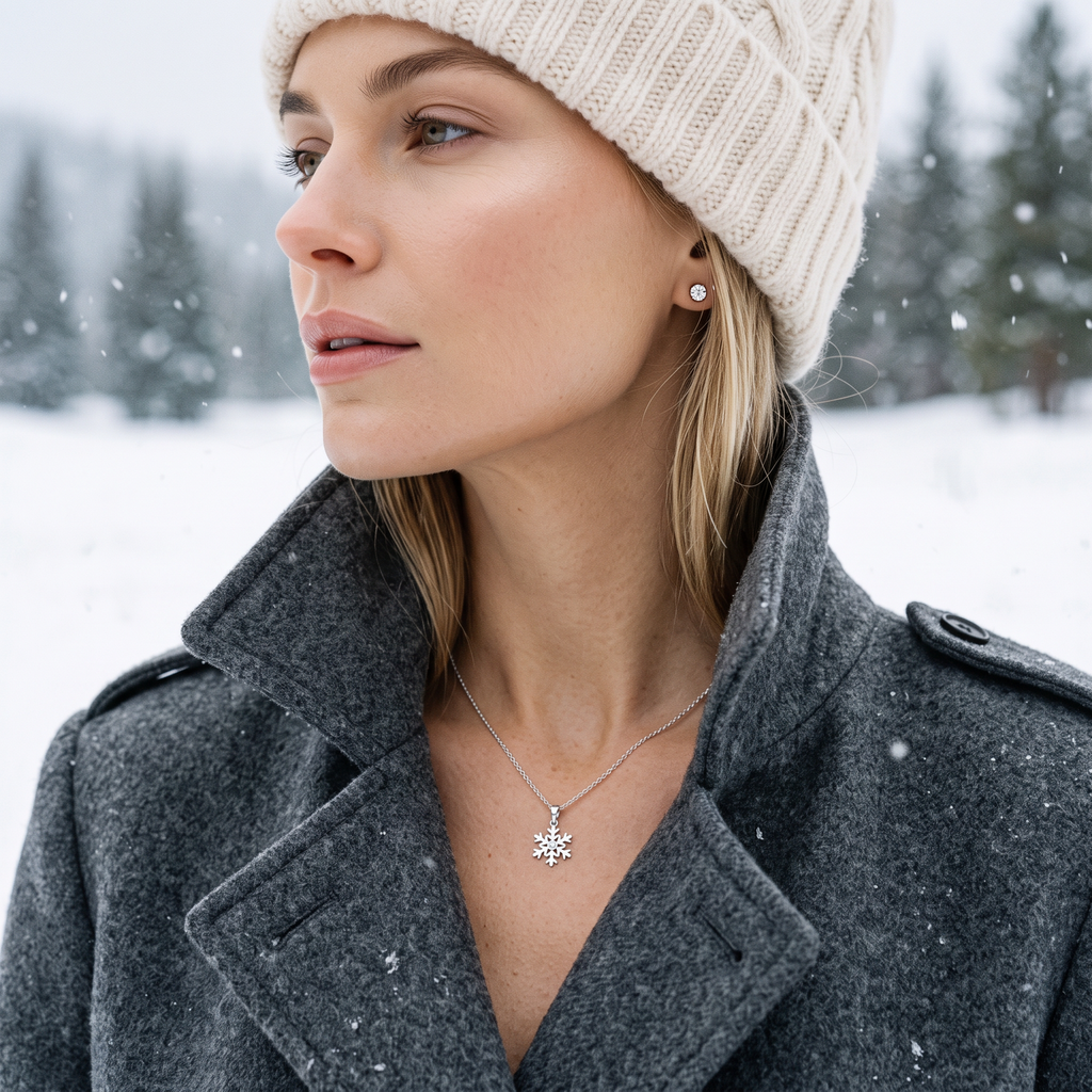 SLUYNZ 925 Sterling Silver CZ Snowflake Pendant Necklace Chain for Women Teens Girls Christmas Snowflake Necklace Winter