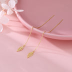SLUYNZ Solid 925 Sterling Silver Leaf Dangle Earrings Chain for Women Teens Leaf Drop Earrings Threader Tassel