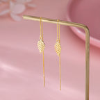 SLUYNZ Solid 925 Sterling Silver Leaf Dangle Earrings Chain for Women Teens Leaf Drop Earrings Threader Tassel