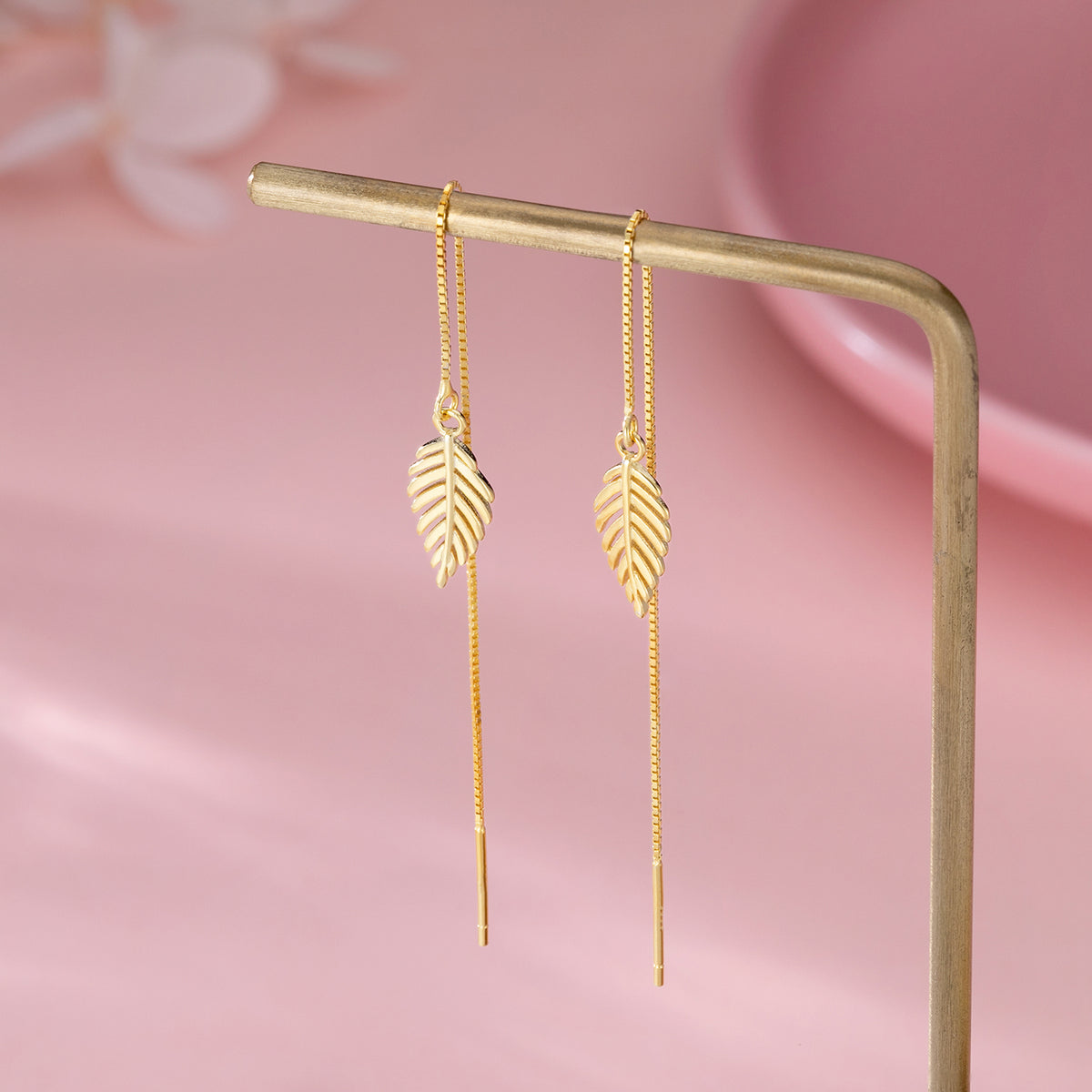 SLUYNZ Solid 925 Sterling Silver Leaf Dangle Earrings Chain for Women Teens Leaf Drop Earrings Threader Tassel