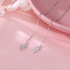 SLUYNZ Solid 925 Sterling Silver Leaf Dangle Earrings Chain for Women Teens Leaf Drop Earrings Threader Tassel