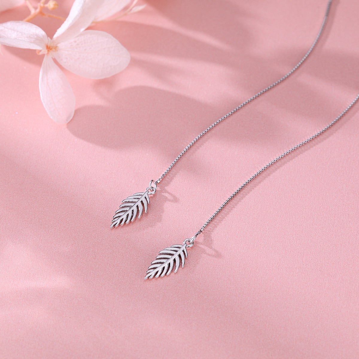 SLUYNZ Solid 925 Sterling Silver Leaf Dangle Earrings Chain for Women Teens Leaf Drop Earrings Threader Tassel