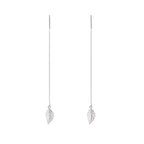 SLUYNZ Solid 925 Sterling Silver Leaf Dangle Earrings Chain for Women Teens Leaf Drop Earrings Threader Tassel