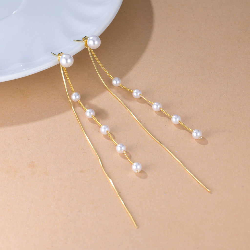SLUYNZ 925 Sterling Silver Pearl Dangle Earrings for Women Long Earrings Drop Bridal Earrings Wedding