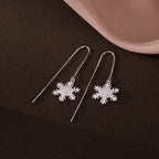 SLUYNZ Sterling Silver Christmas Snowflake Dangle Earrings Chain for Women Teens Snowflake Drop Earrings Threader Winter Earrings