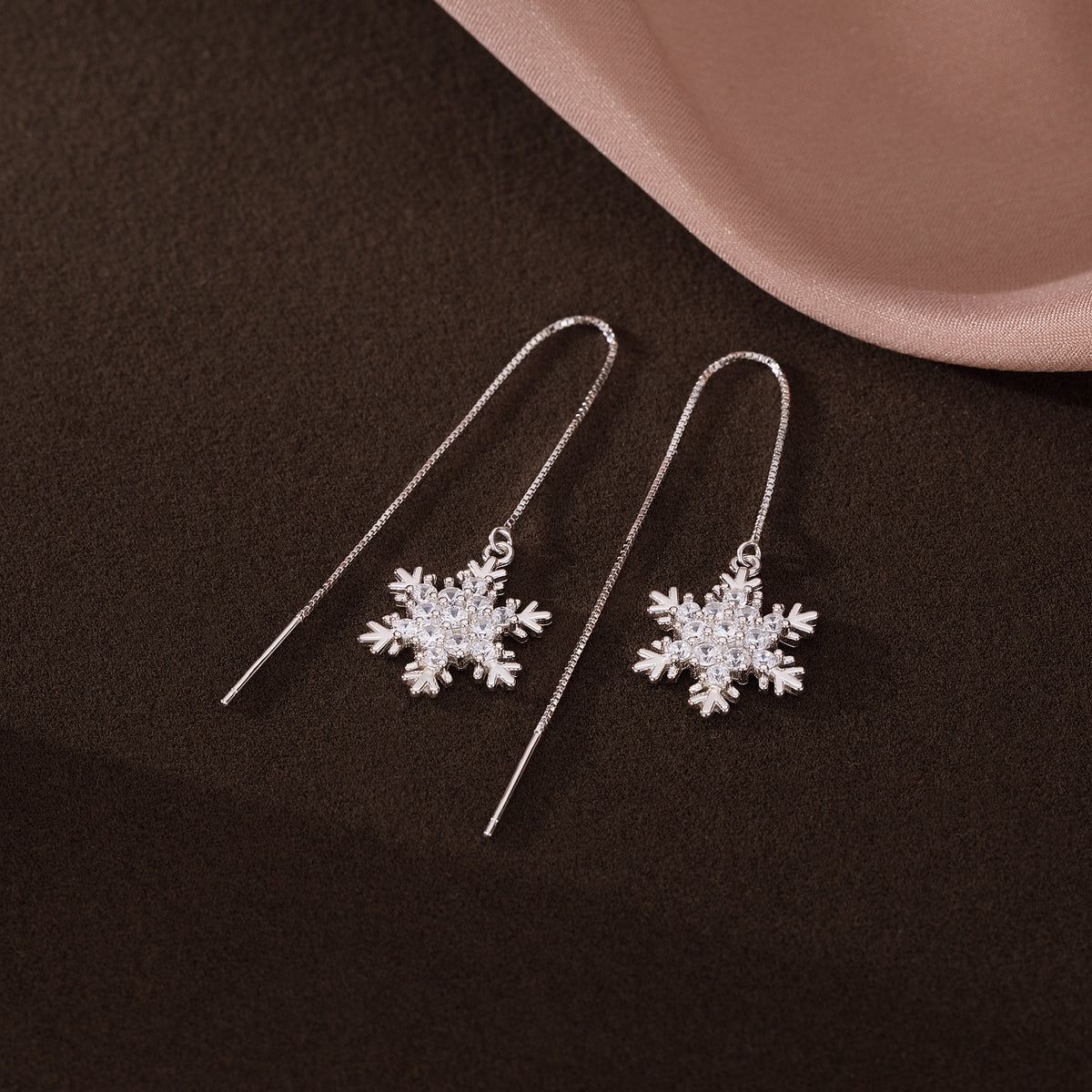SLUYNZ Sterling Silver Christmas Snowflake Dangle Earrings Chain for Women Teens Snowflake Drop Earrings Threader Winter Earrings