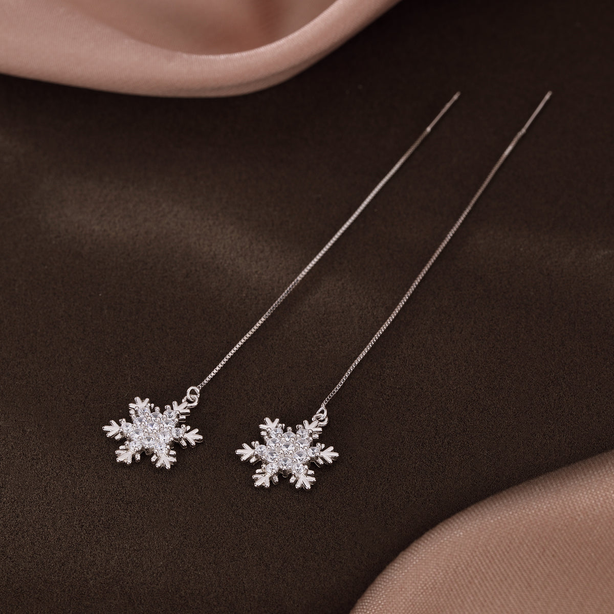 SLUYNZ Sterling Silver Christmas Snowflake Dangle Earrings Chain for Women Teens Snowflake Drop Earrings Threader Winter Earrings