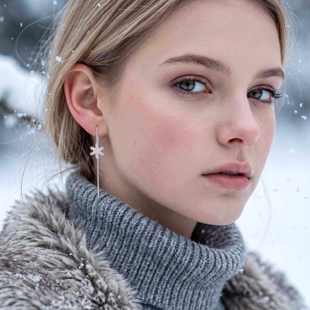 SLUYNZ Sterling Silver Christmas Snowflake Dangle Earrings Chain for Women Teens Snowflake Drop Earrings Threader Winter Earrings