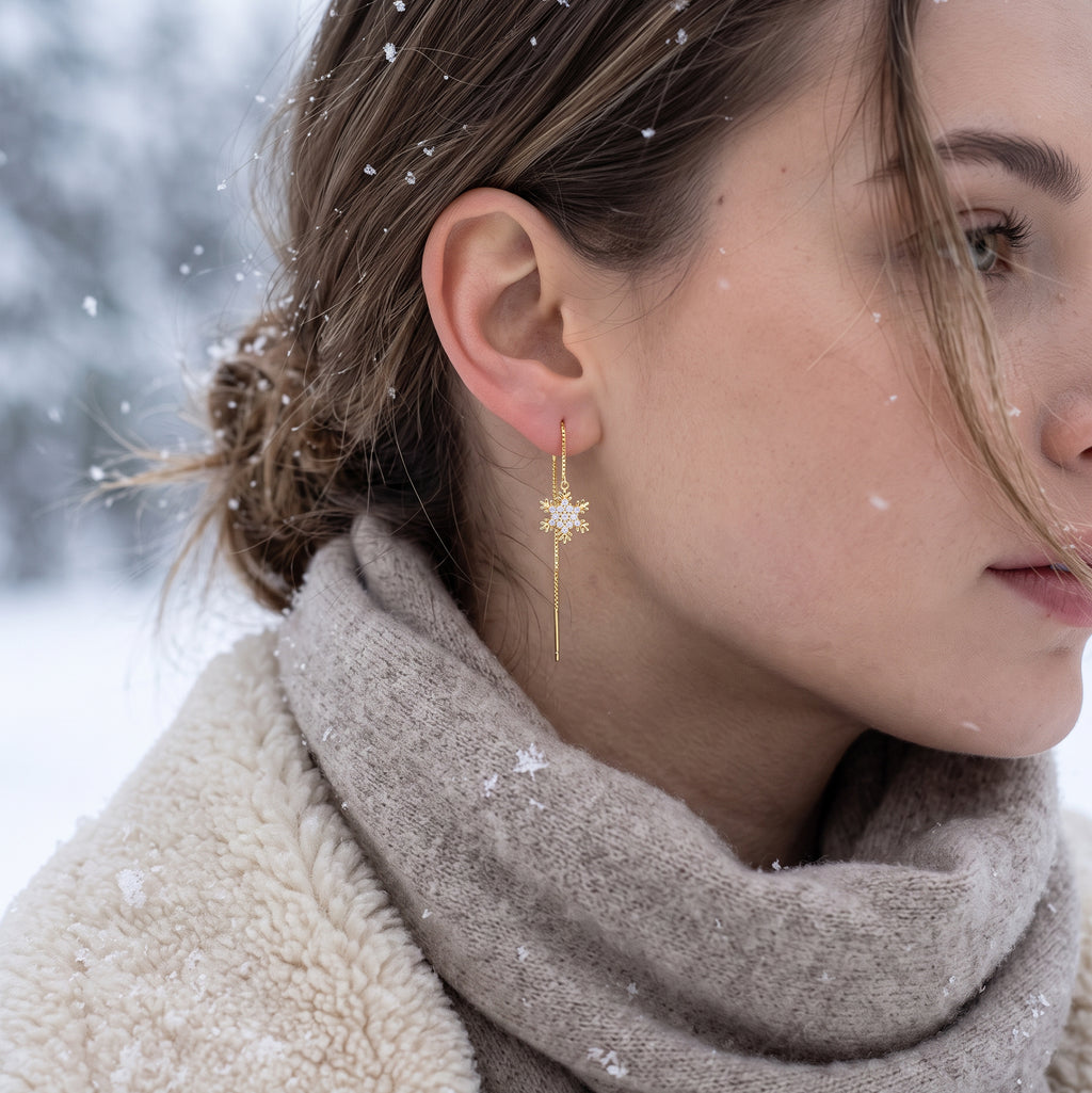 SLUYNZ Sterling Silver Christmas Snowflake Dangle Earrings Chain for Women Teens Snowflake Drop Earrings Threader Winter Earrings