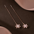 SLUYNZ Sterling Silver Christmas Snowflake Dangle Earrings Chain for Women Teens Snowflake Drop Earrings Threader Winter Earrings