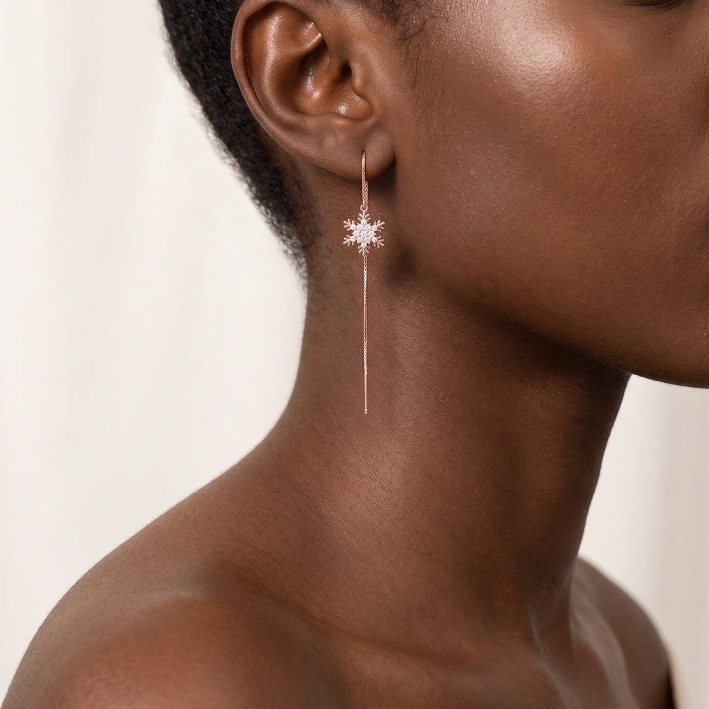 SLUYNZ Sterling Silver Christmas Snowflake Dangle Earrings Chain for Women Teens Snowflake Drop Earrings Threader Winter Earrings