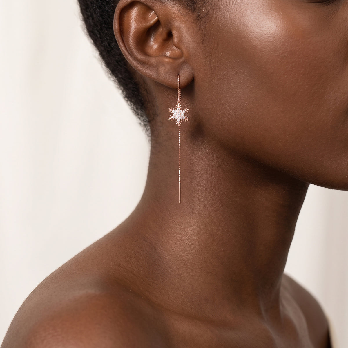 SLUYNZ Sterling Silver Christmas Snowflake Dangle Earrings Chain for Women Teens Snowflake Drop Earrings Threader Winter Earrings