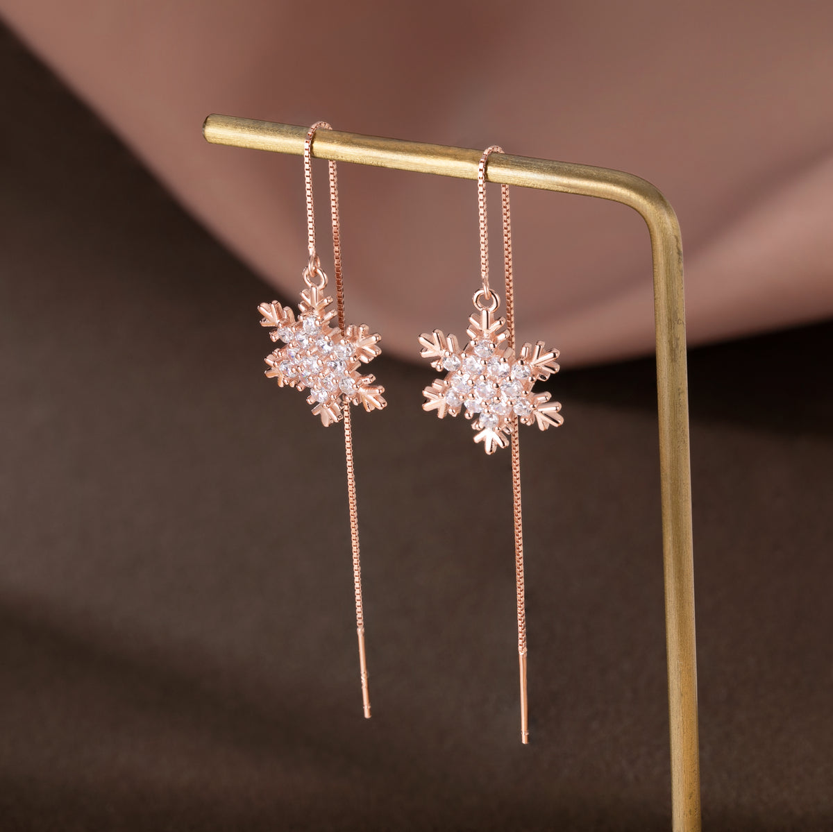SLUYNZ Sterling Silver Christmas Snowflake Dangle Earrings Chain for Women Teens Snowflake Drop Earrings Threader Winter Earrings