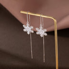 SLUYNZ Sterling Silver Christmas Snowflake Dangle Earrings Chain for Women Teens Snowflake Drop Earrings Threader Winter Earrings