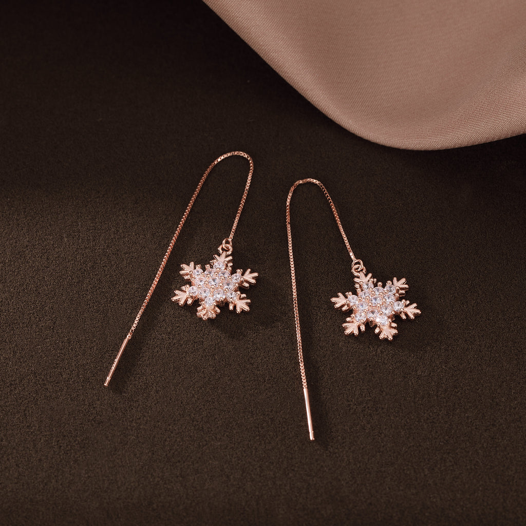 SLUYNZ Sterling Silver Christmas Snowflake Dangle Earrings Chain for Women Teens Snowflake Drop Earrings Threader Winter Earrings