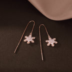 SLUYNZ Sterling Silver Christmas Snowflake Dangle Earrings Chain for Women Teens Snowflake Drop Earrings Threader Winter Earrings