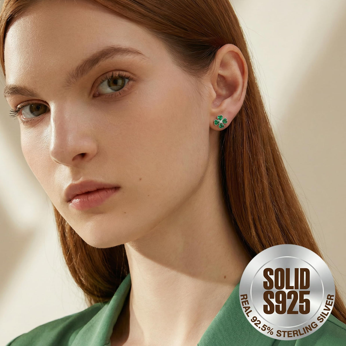 SLUYNZ Solid 925 Sterling Silver Green Clover Earrings Stud for Women Teens Love CZ Clover Stud Earrings for St. Patrick's Day
