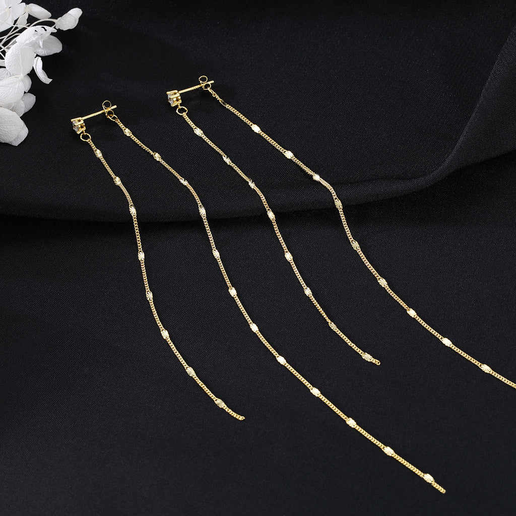 SLUYNZ Solid 925 Sterling Silver 6.3inch Long Chain Earrings Dangle for Women Teens Wedding Dangle Earrings Chain Backs