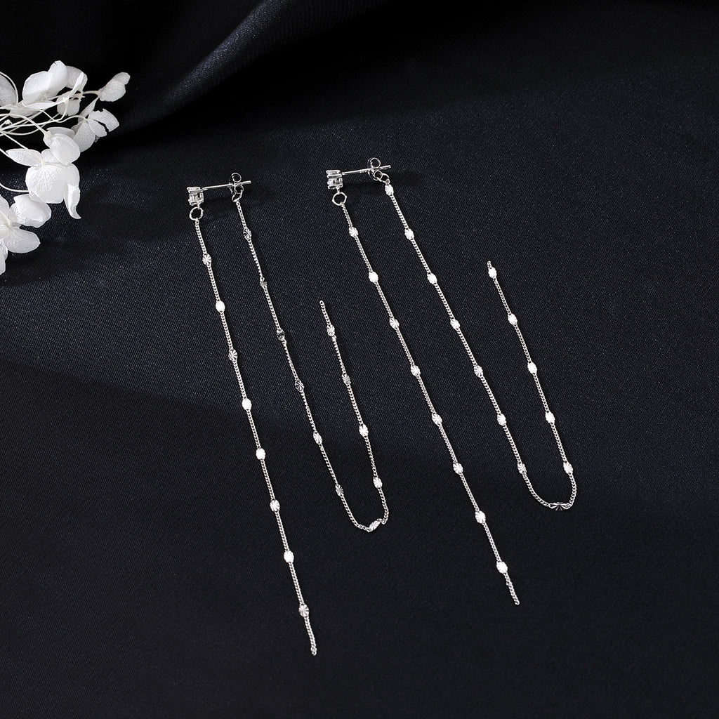 SLUYNZ Solid 925 Sterling Silver 6.3inch Long Chain Earrings Dangle for Women Teens Wedding Dangle Earrings Chain Backs
