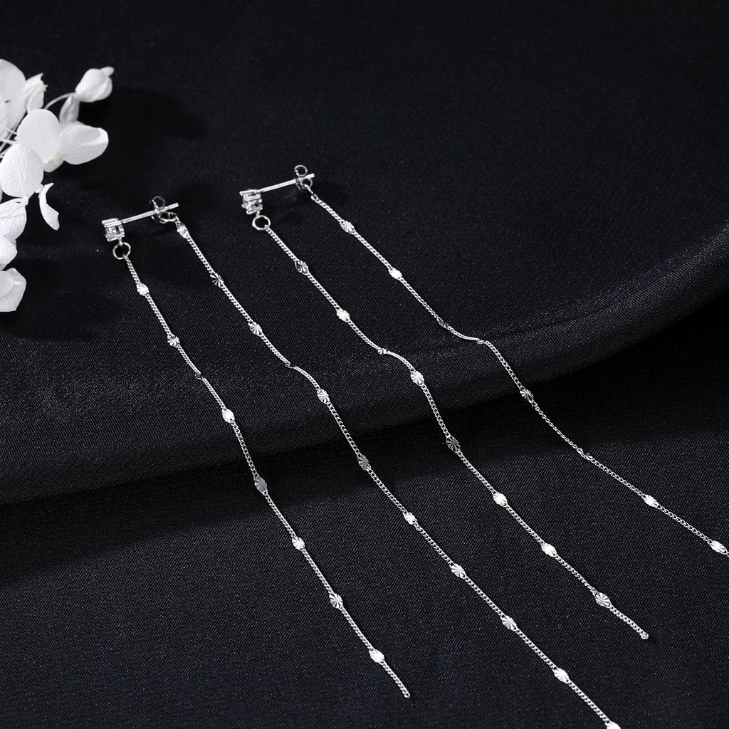 SLUYNZ Solid 925 Sterling Silver 6.3inch Long Chain Earrings Dangle for Women Teens Wedding Dangle Earrings Chain Backs