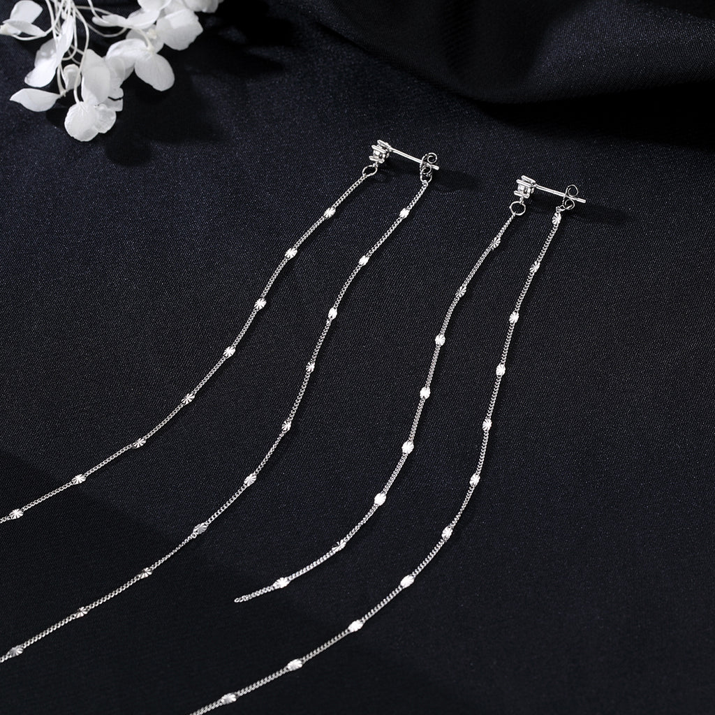 SLUYNZ Solid 925 Sterling Silver 6.3inch Long Chain Earrings Dangle for Women Teens Wedding Dangle Earrings Chain Backs
