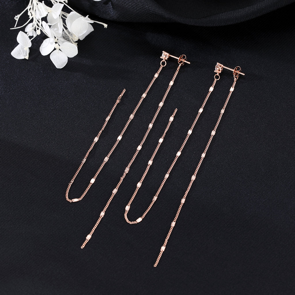 SLUYNZ Solid 925 Sterling Silver 6.3inch Long Chain Earrings Dangle for Women Teens Wedding Dangle Earrings Chain Backs