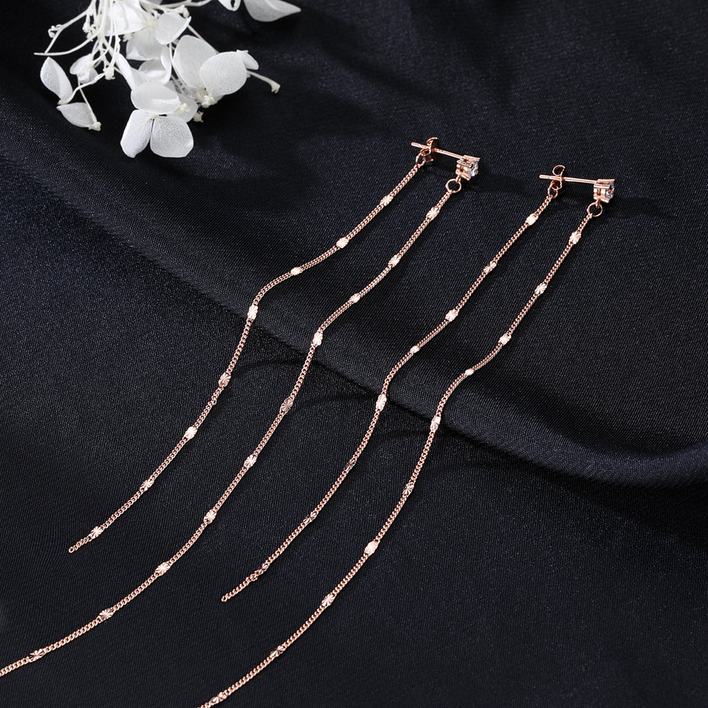 SLUYNZ Solid 925 Sterling Silver 6.3inch Long Chain Earrings Dangle for Women Teens Wedding Dangle Earrings Chain Backs