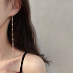SLUYNZ Solid 925 Sterling Silver 6.3inch Long Chain Earrings Dangle for Women Teens Wedding Dangle Earrings Chain Backs