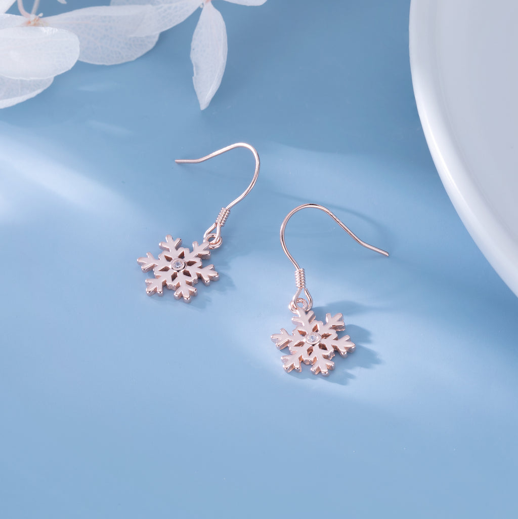 SLUYNZ 925 Sterling Silver Snowflake Earrings Drop for Women Teen Girls Small Snowflake Dangle Earrings