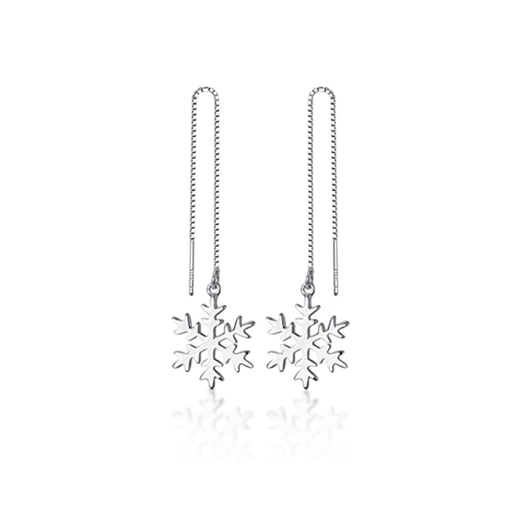 SLUYNZ 925 Sterling Silver Snowflake Dangle Earrings Chain for Women Teen Girls Snowflake Dangle Earrings Long Threader Earrings