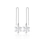 SLUYNZ 925 Sterling Silver Snowflake Dangle Earrings Chain for Women Teen Girls Snowflake Dangle Earrings Long Threader Earrings