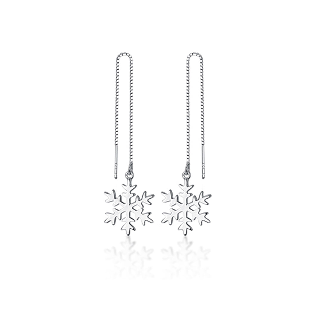 SLUYNZ 925 Sterling Silver Snowflake Dangle Earrings Chain for Women Teen Girls Snowflake Dangle Earrings Long Threader Earrings