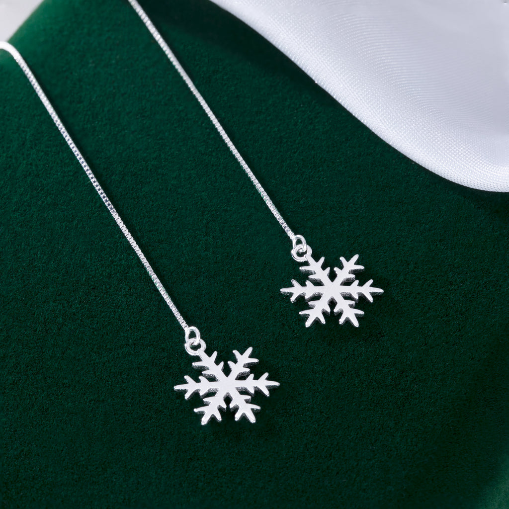 SLUYNZ 925 Sterling Silver Snowflake Dangle Earrings Chain for Women Teen Girls Snowflake Dangle Earrings Long Threader Earrings