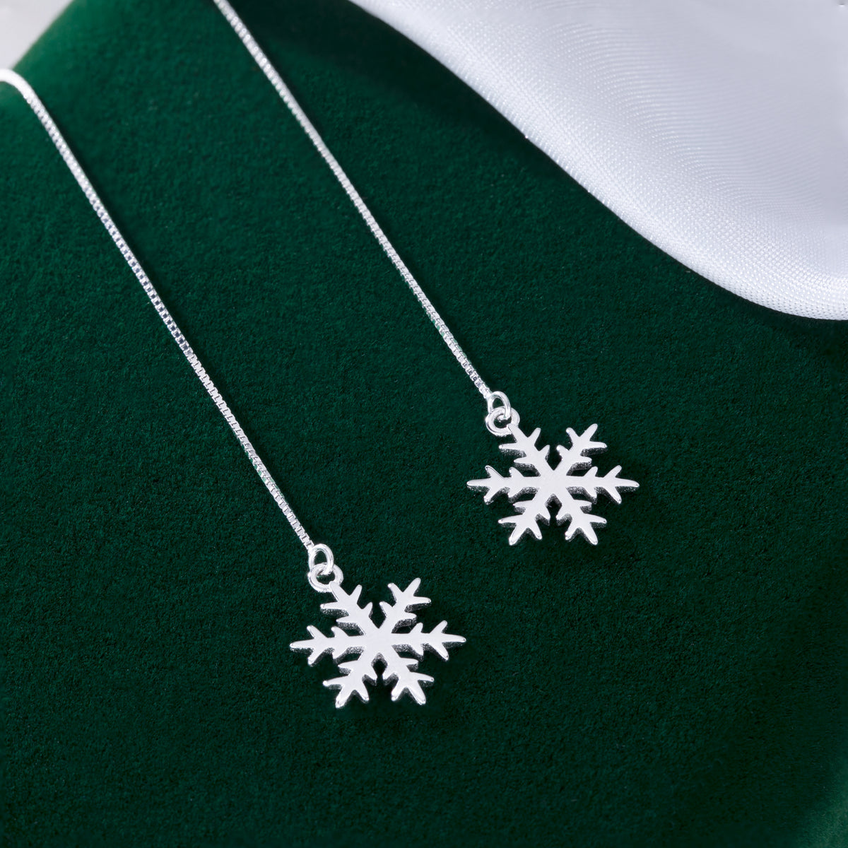 SLUYNZ 925 Sterling Silver Snowflake Dangle Earrings Chain for Women Teen Girls Snowflake Dangle Earrings Long Threader Earrings