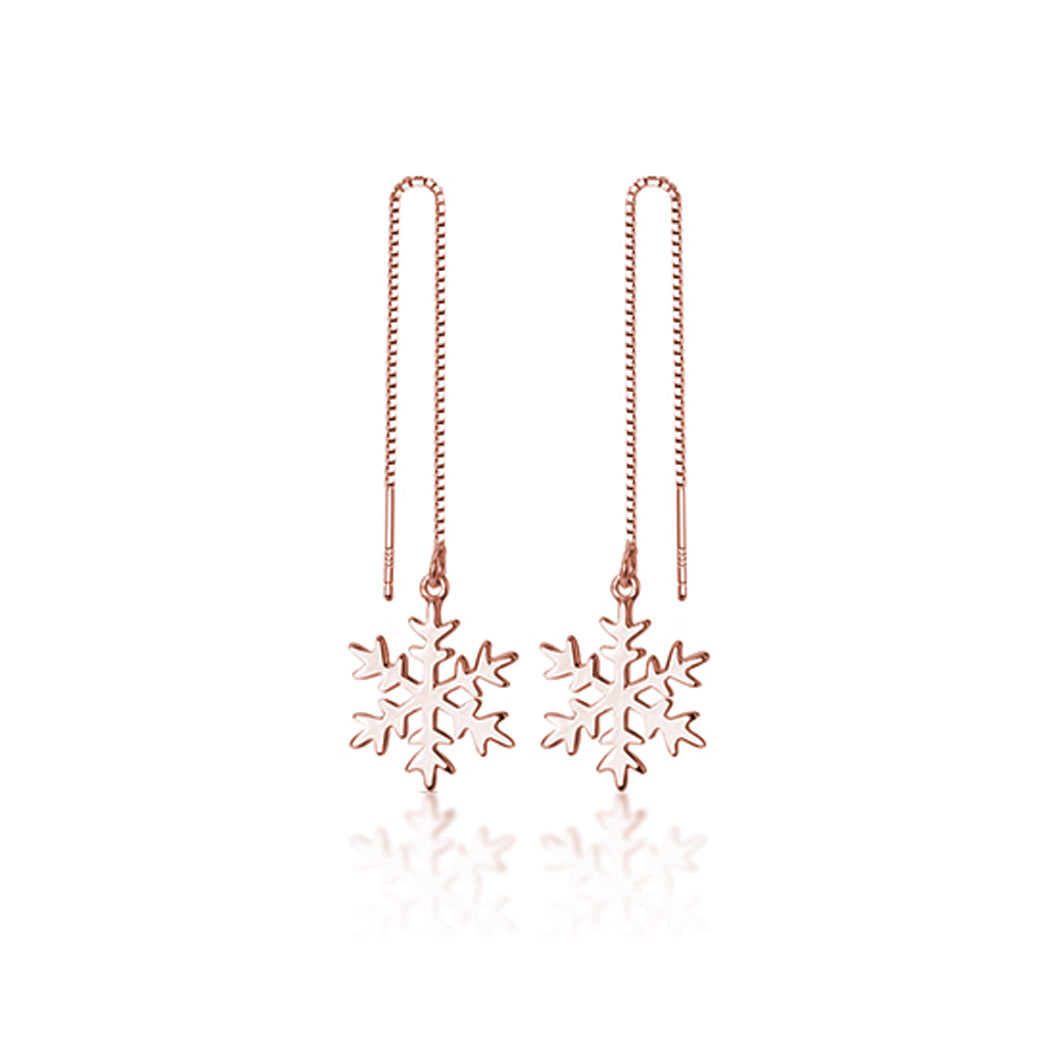 SLUYNZ 925 Sterling Silver Snowflake Dangle Earrings Chain for Women Teen Girls Snowflake Dangle Earrings Long Threader Earrings