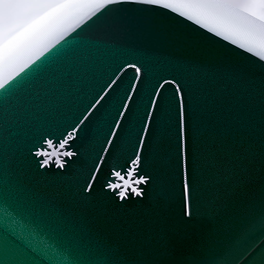 SLUYNZ 925 Sterling Silver Snowflake Dangle Earrings Chain for Women Teen Girls Snowflake Dangle Earrings Long Threader Earrings